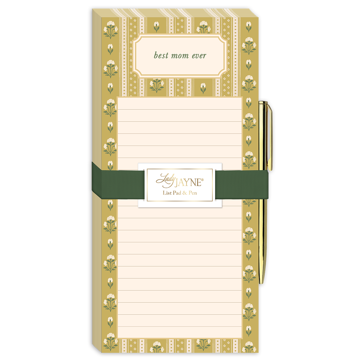 Mustard Stripe Magnetic List Pad with Pen