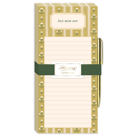 Mustard Stripe Magnetic List Pad with Pen