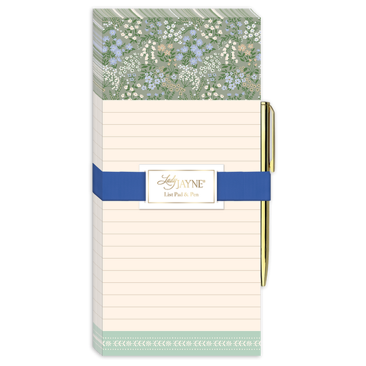 Sage Ditsy Magnetic List Pad with Pen