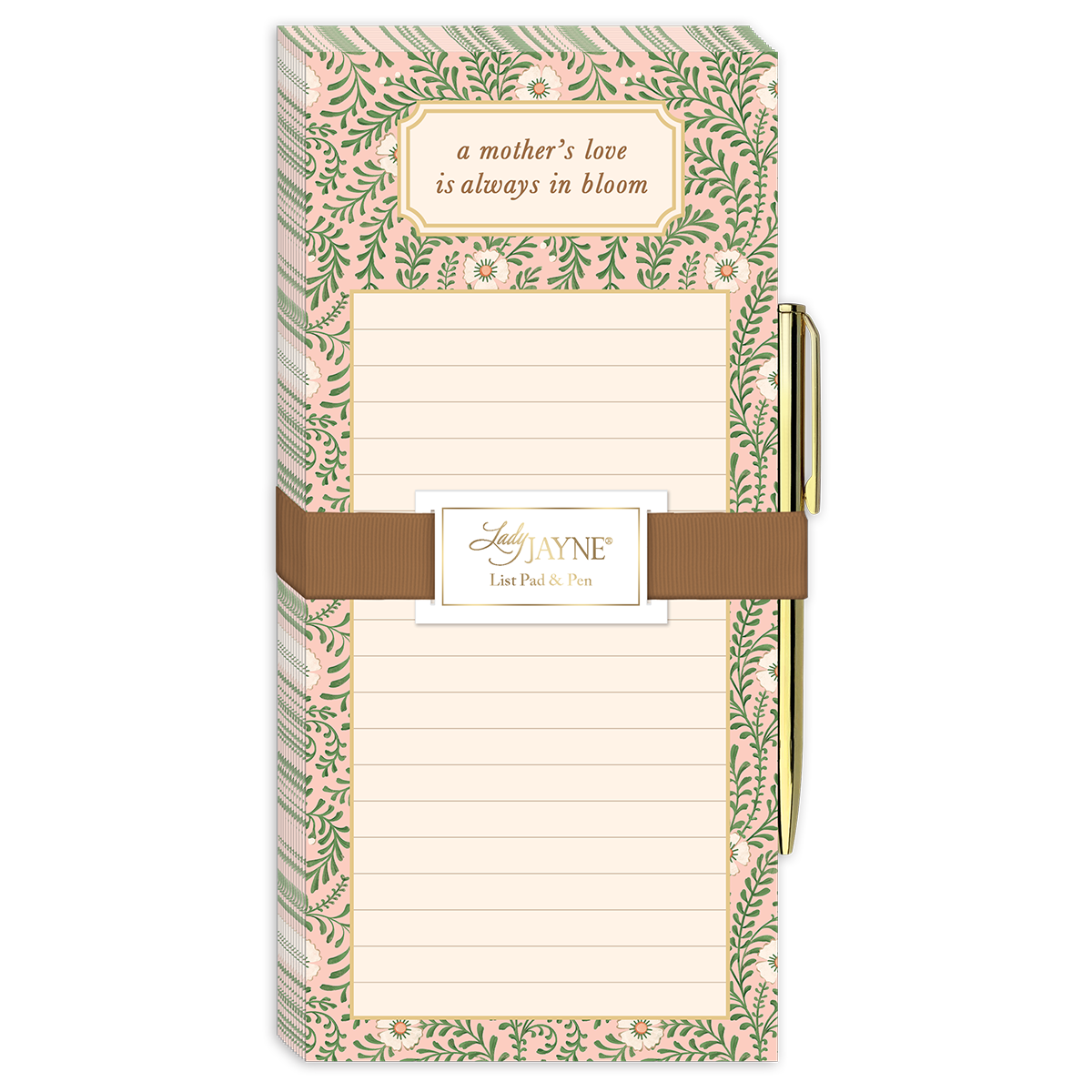 Pink Floral Magnetic List Pad with Pen