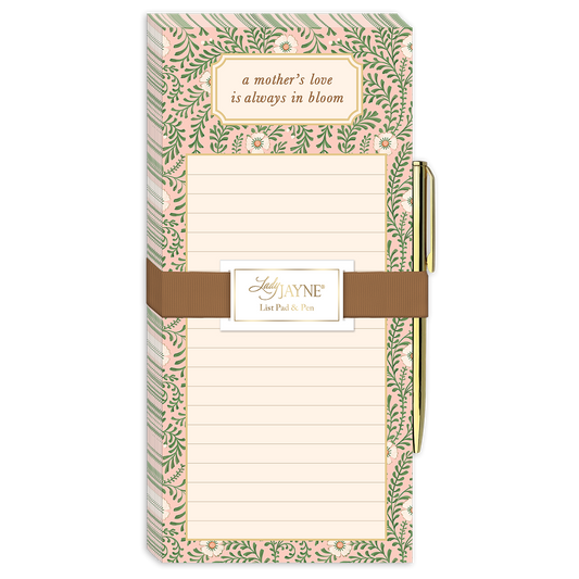 Pink Floral Magnetic List Pad with Pen
