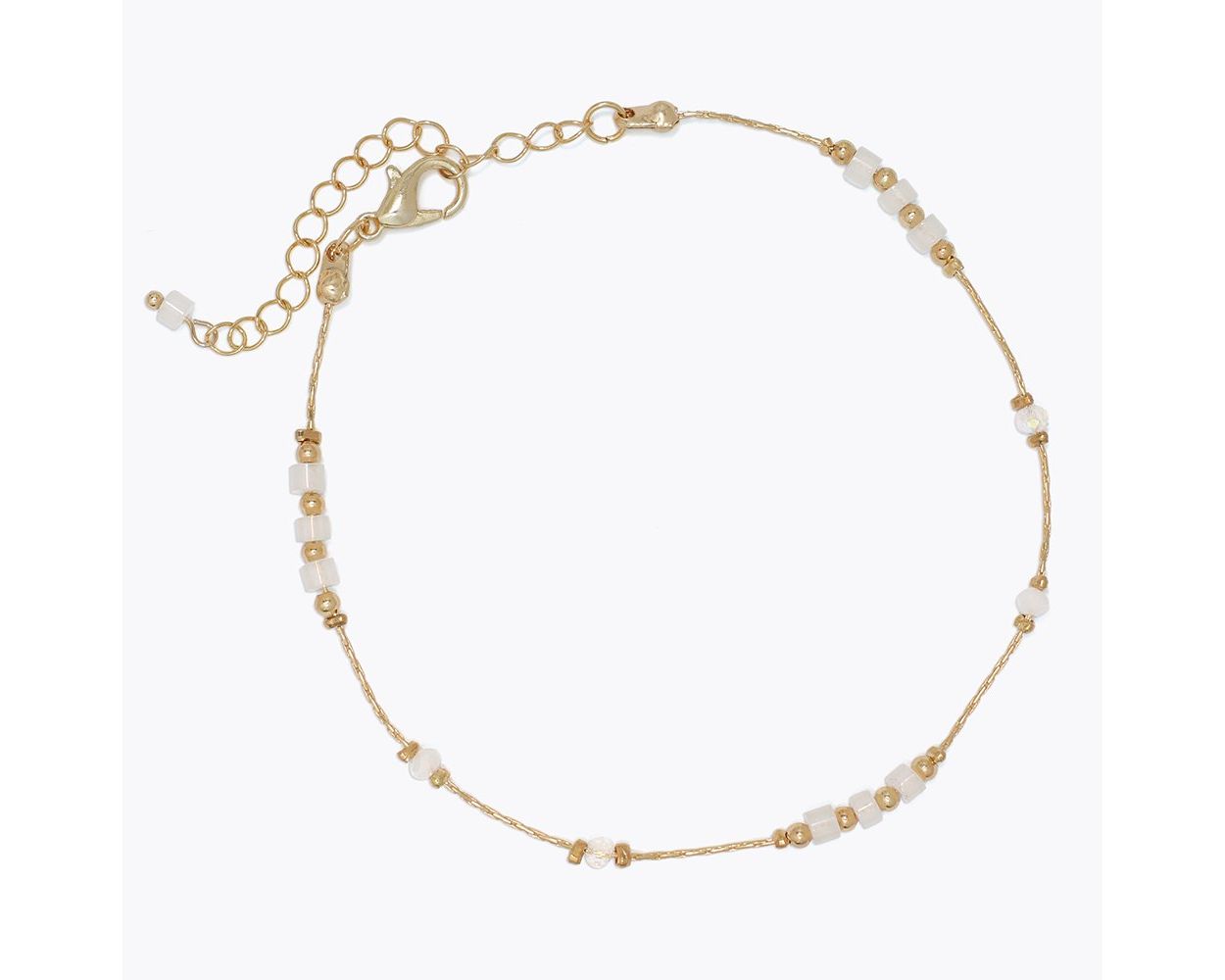 Gold Anklet With White Beads