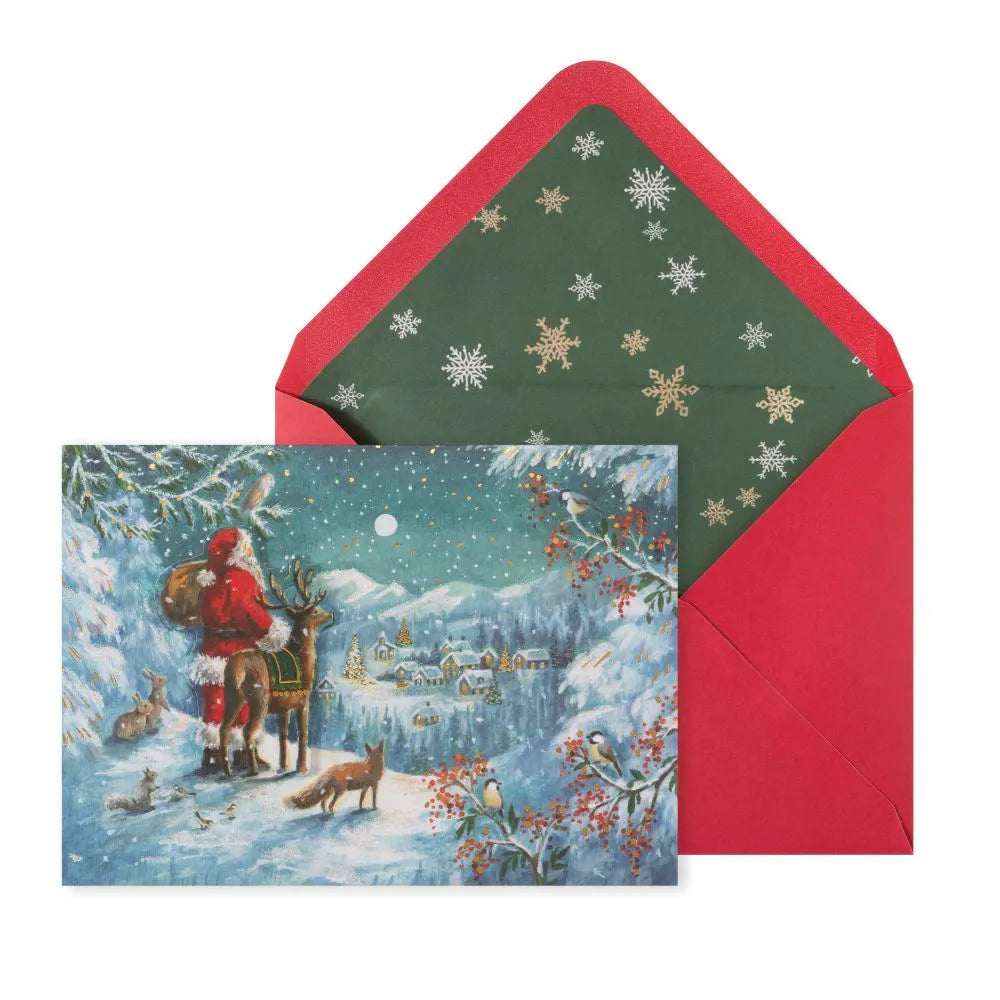 Santa Overlooking Village 8 Count Boxed Christmas Cards