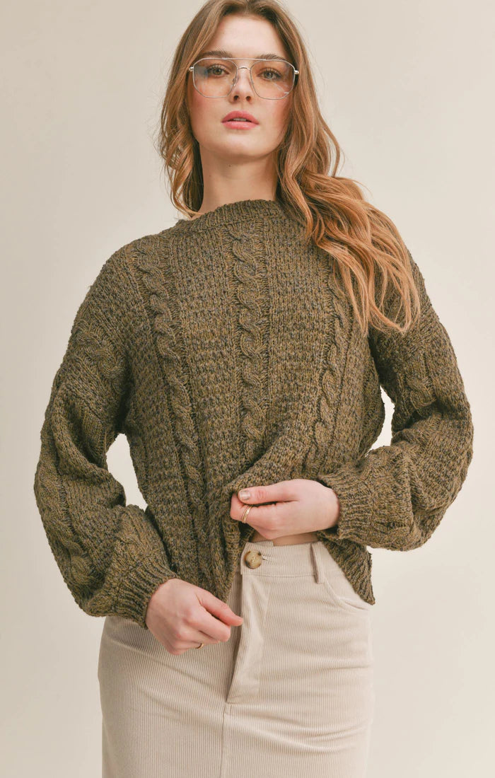 Sadie & Sage Vera Cable Knit Sweater Olive