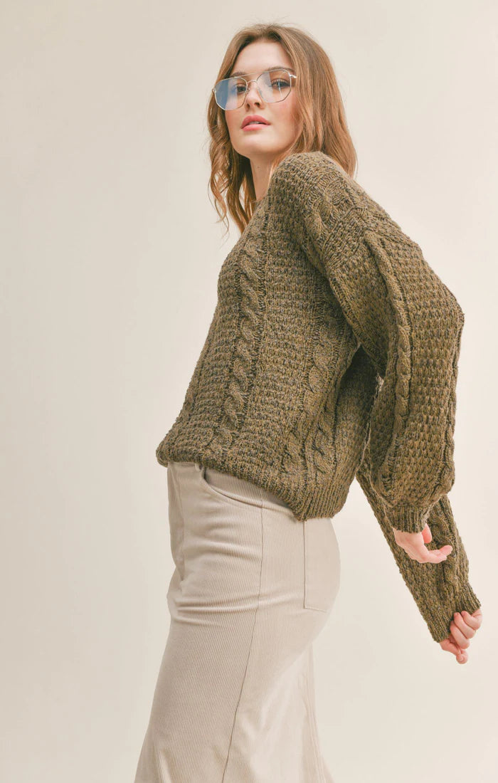 Sadie & Sage Vera Cable Knit Sweater Olive
