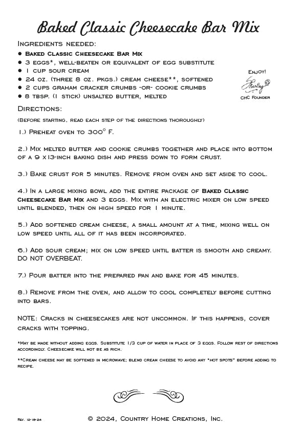 Classic Cheesecake Bars Mix