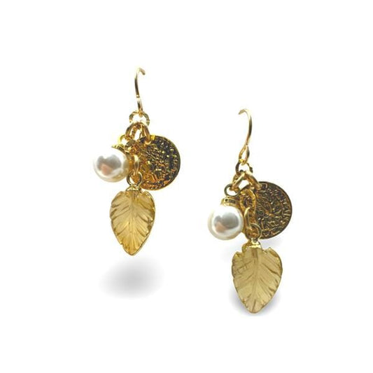 Athena Designs Cluster Earrings: Citrine Leaf, Pearl and Coin