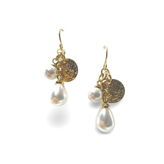 Athena Designs Cluster Earrings: Pearls and Coin Charm