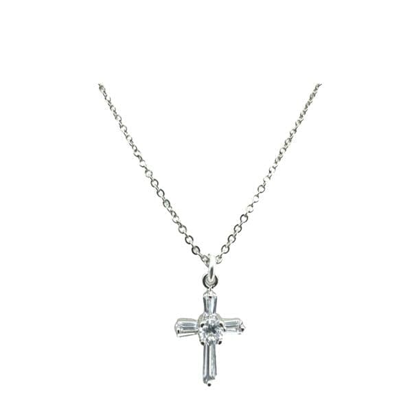 CZ Baguette Sterling Silver Cross Necklace