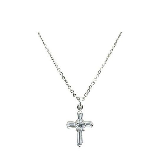 CZ Baguette Sterling Silver Cross Necklace