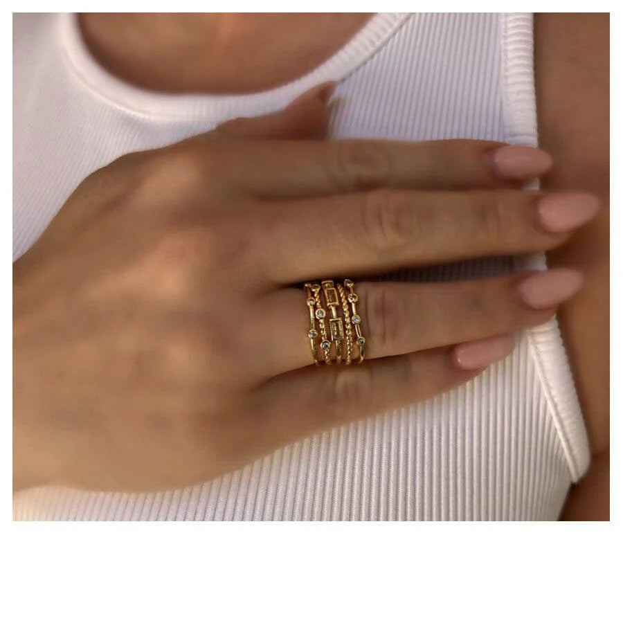 Adjustable Ring: 5 Row 18kt gold Fill & CZ Ring