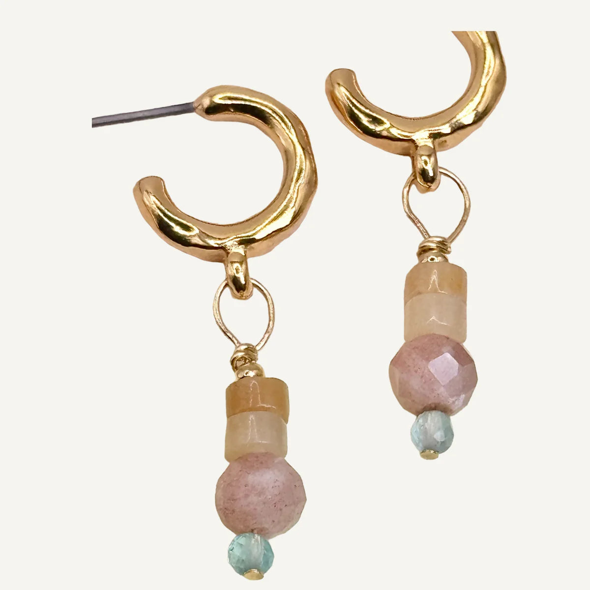 Smooth Hoop Earrings With Sunstone Mix