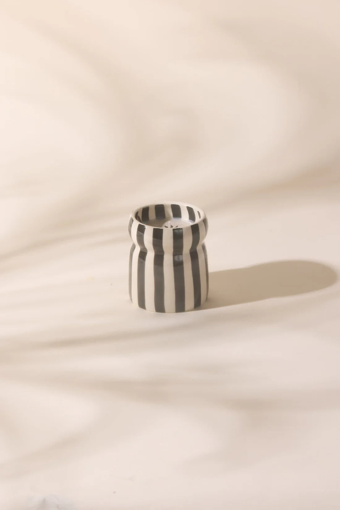 Cabana Black Striped Ceramic Candle - Lava Stone