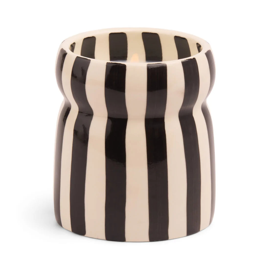 Cabana Black Striped Ceramic Candle - Lava Stone