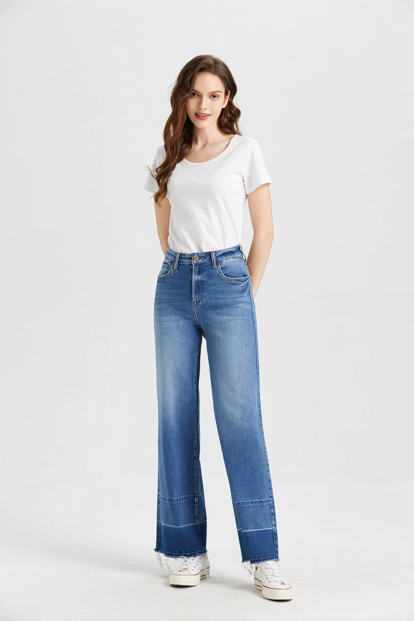 Bayeas High Rise Layered Wide Leg Jean