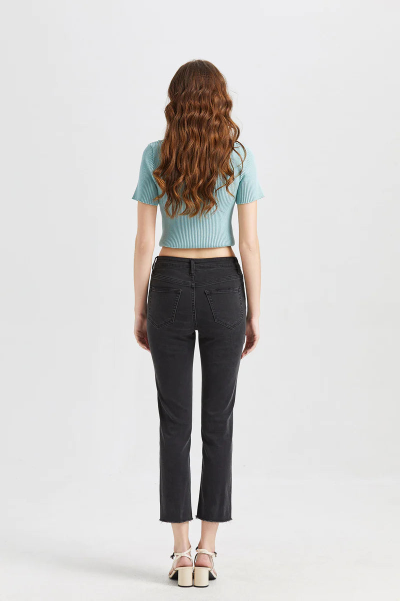 Bayeas High Rise Split Hem Straight Leg Jean