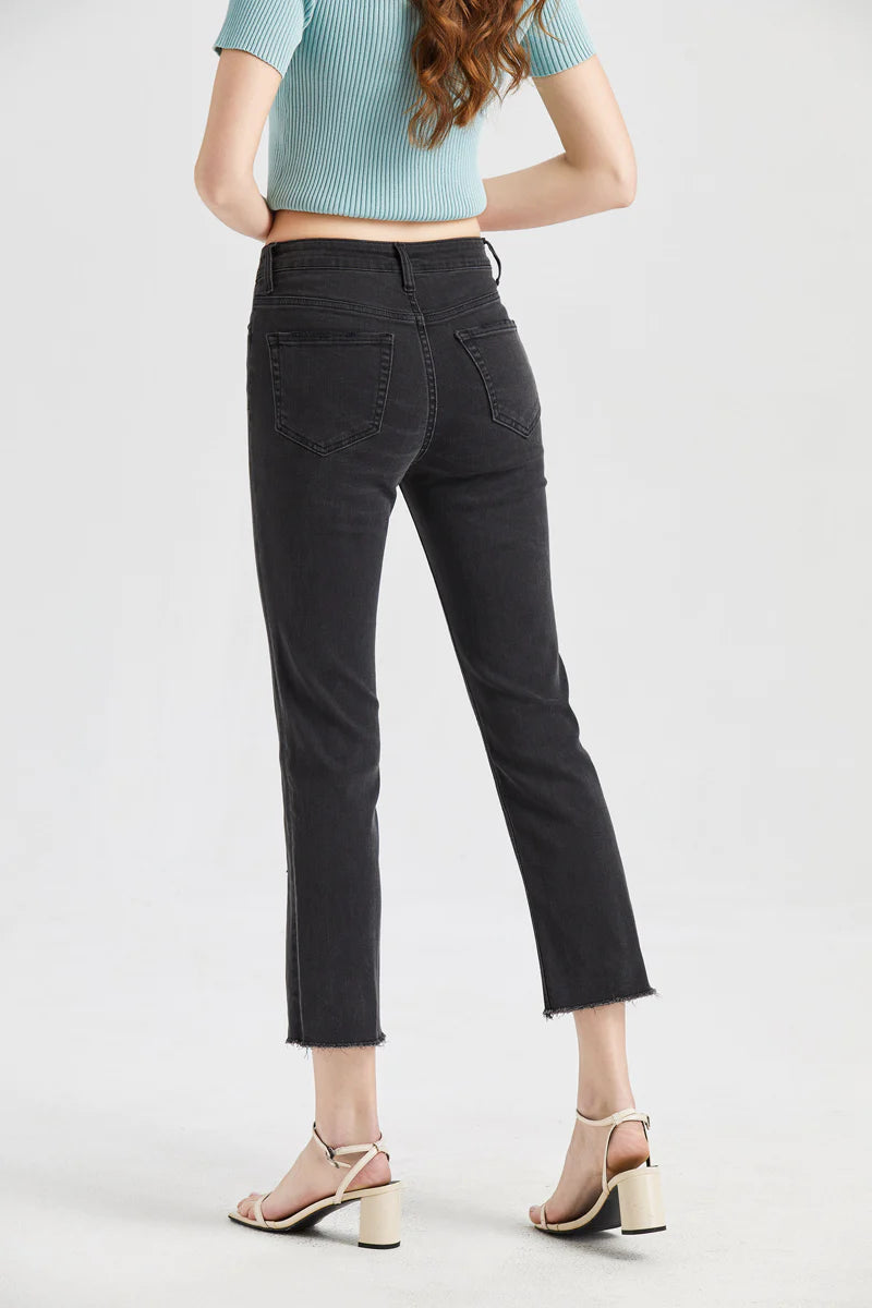 Bayeas High Rise Split Hem Straight Leg Jean