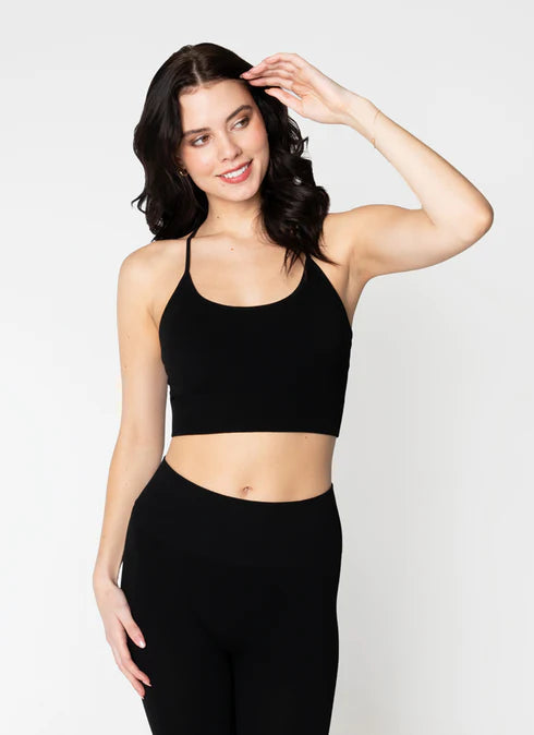 C'est Moi Bamboo Ribbed Cross Back Tank Black