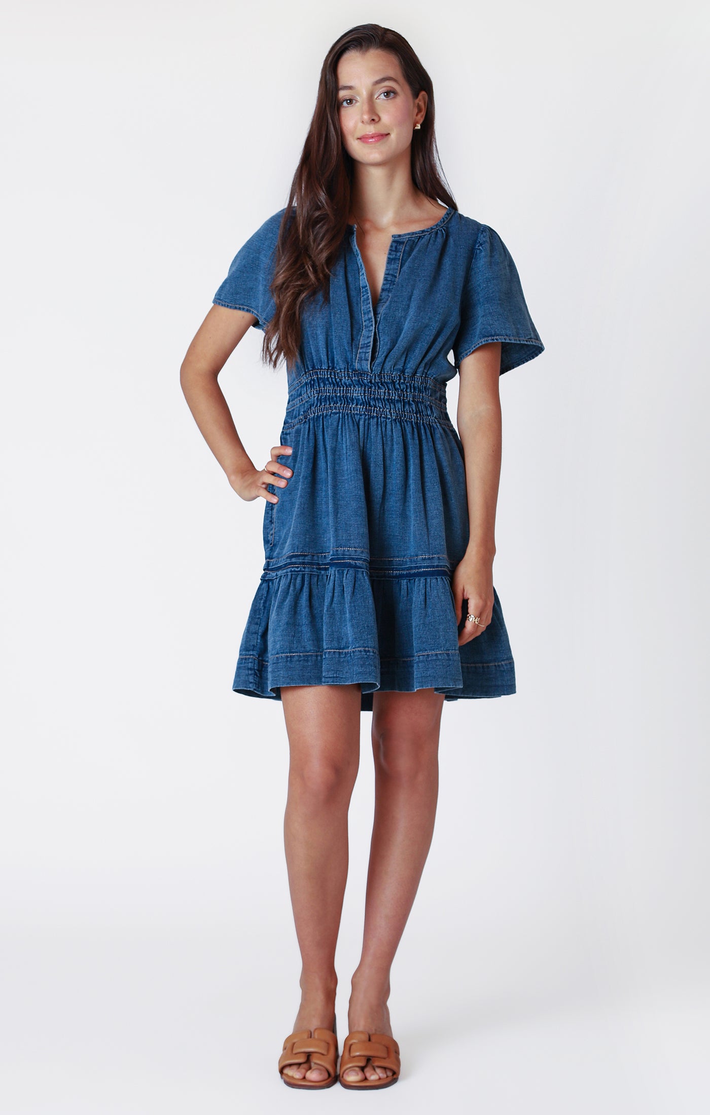 Dex Tiered Denim Effect Mini Dress
