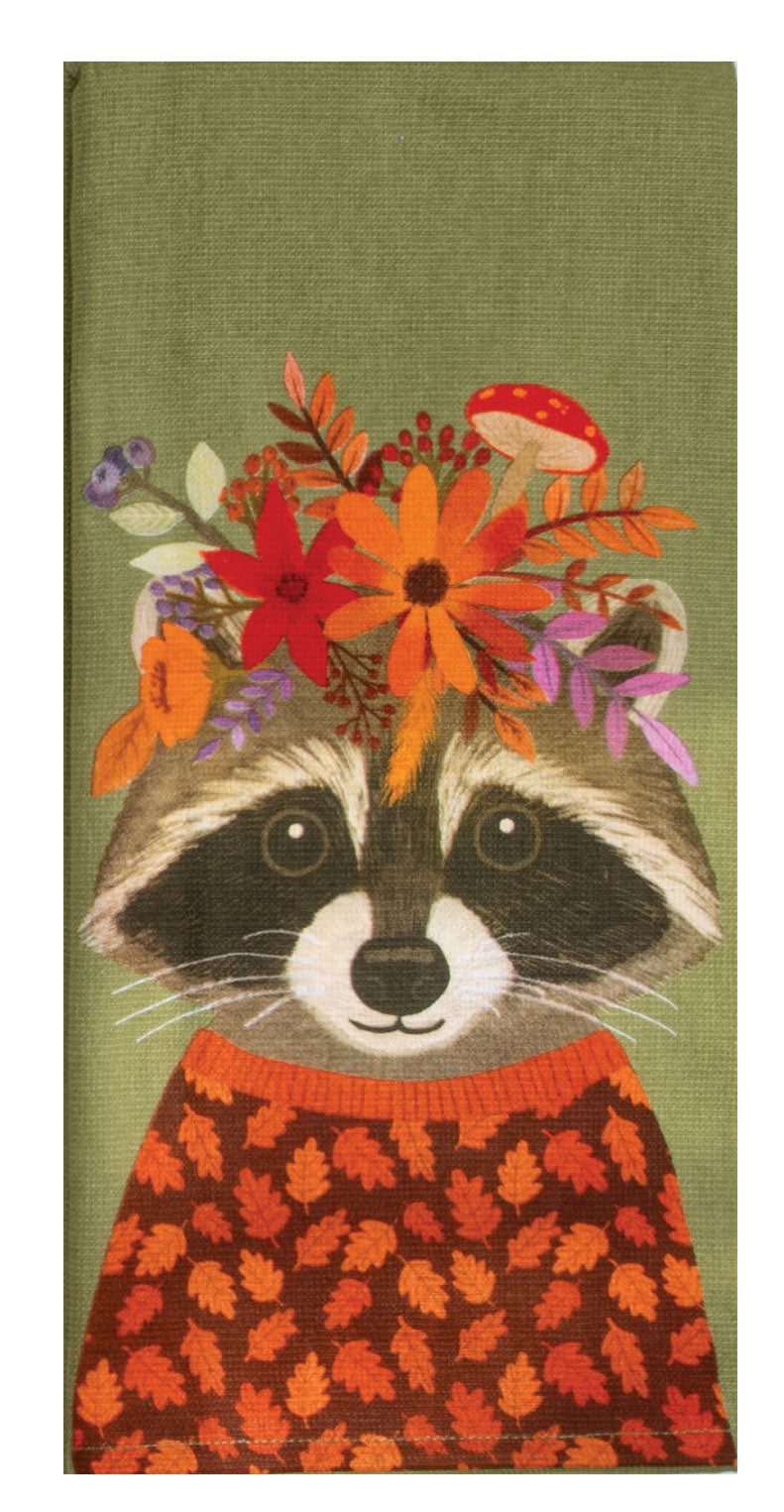 Fall Flowers Everywhere Raccon Dual Purpose Towel