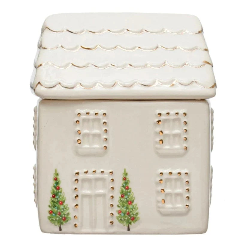 Hand Painted Stoneware House Cooke Jar