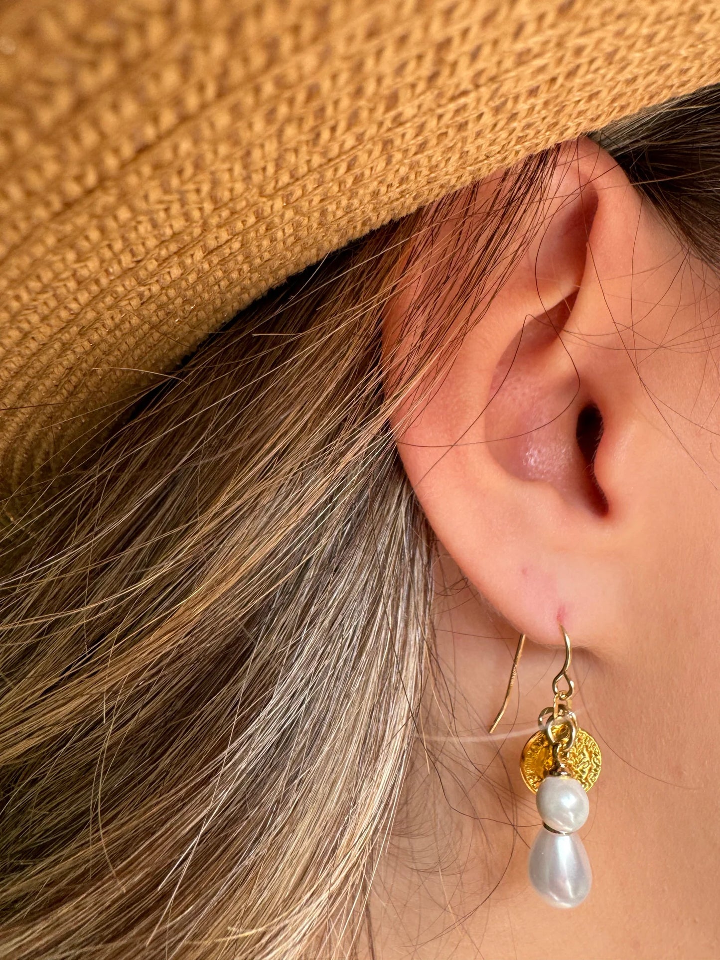 Athena Designs Cluster Earrings: Pearls and Coin Charm