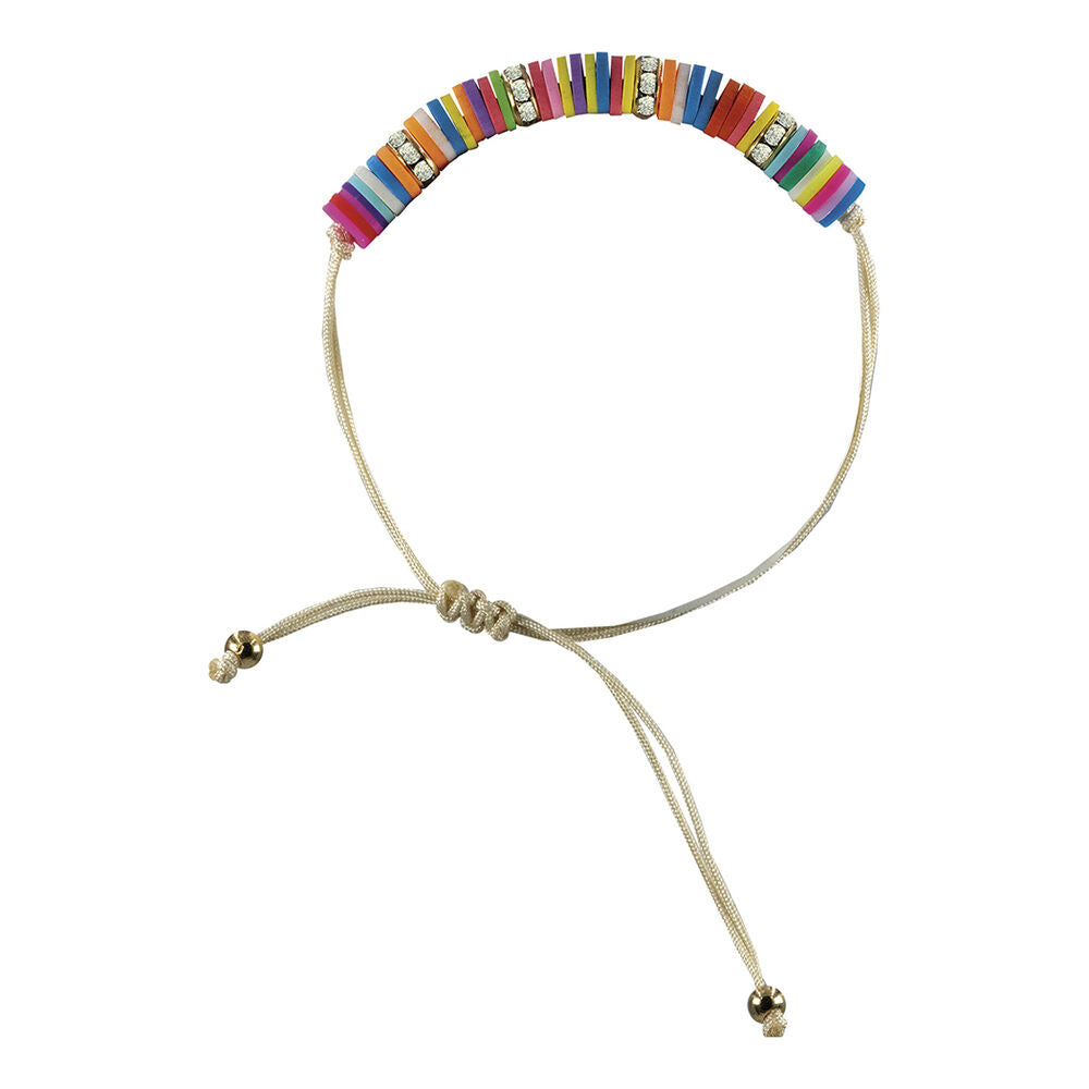 My Fun Colors Cord Bracelet - Multi Color Polymer Clay and Rhinestone