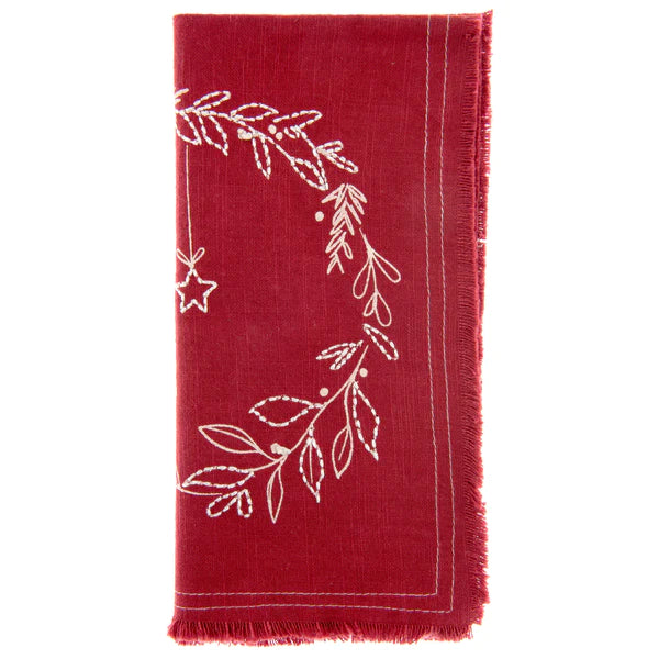 Embroidered Cotton Dinner Napkins Wreath