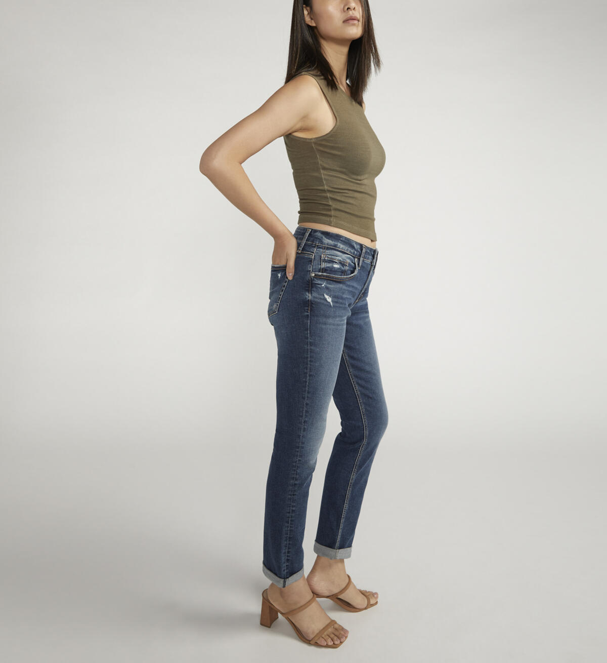 Silver Boyfriend Mid Rise Slim Leg Jeans