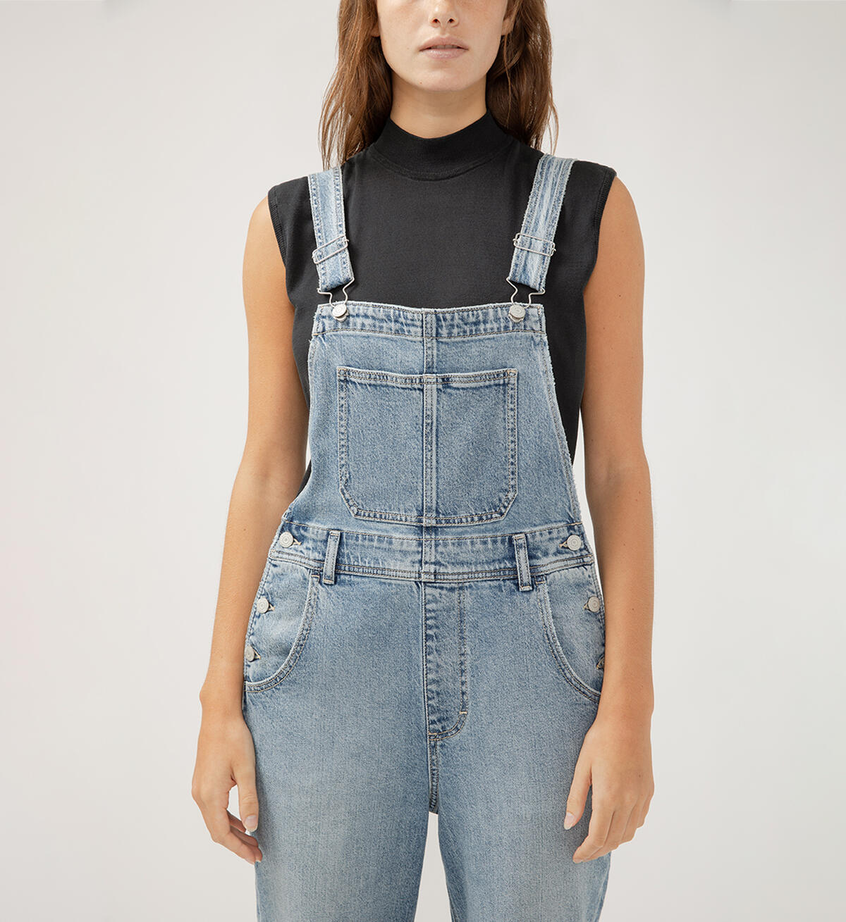 Silver 90s Baggy Straight Leg Overall Jeans