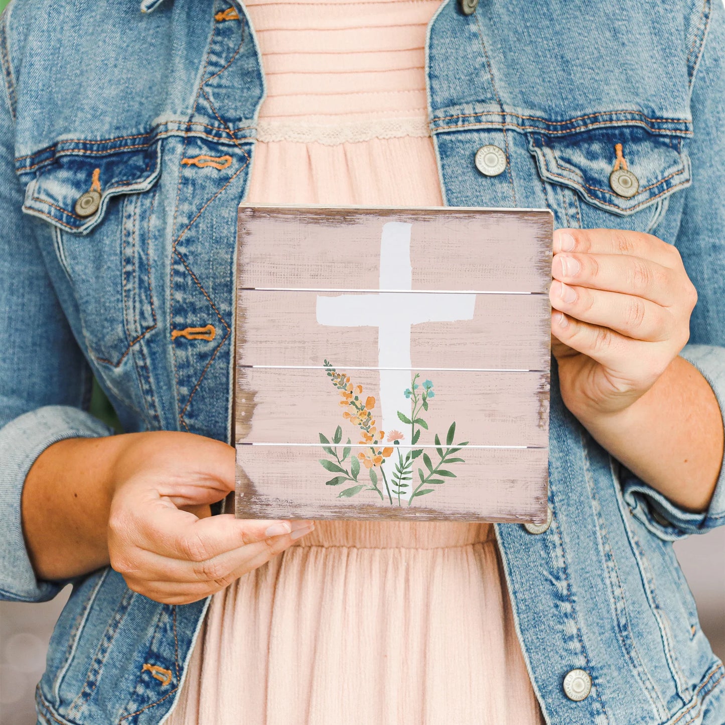 Pink Floral Cross Art