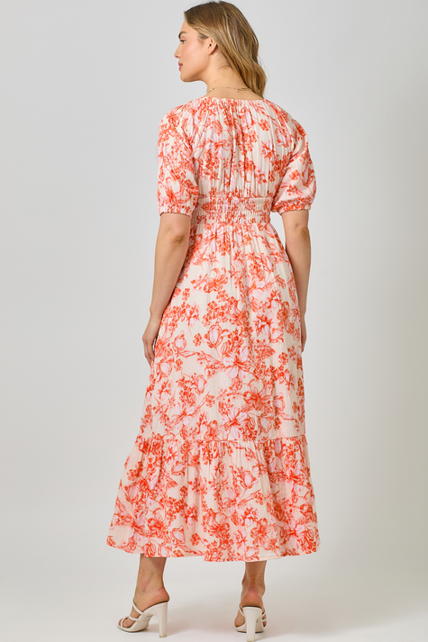 Mystree Puff Sleeve Smocked Long Dress