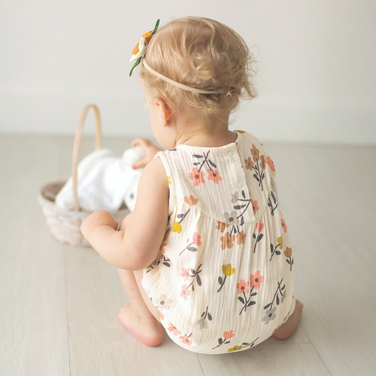 Sleeveless Muslin Romper - Floral
