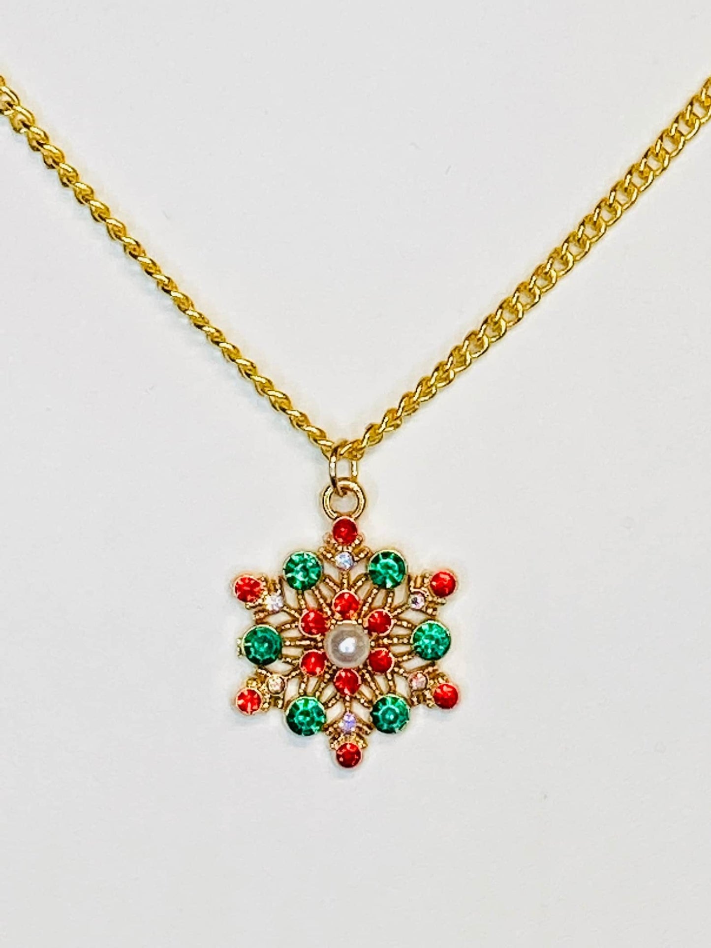 Red And Green Snowflake Necklace