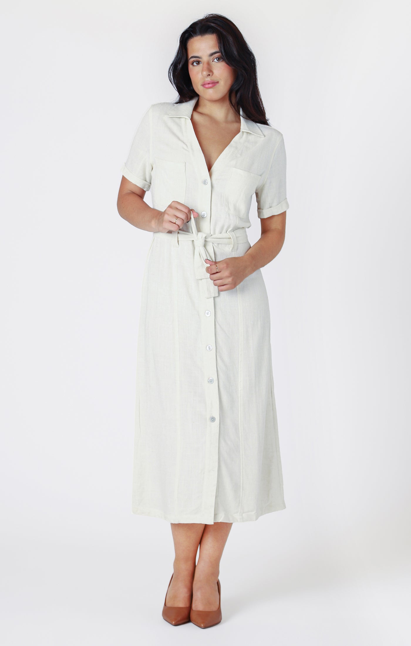 cream utility dress Vero Moda - Utility Pocket Detail Belted Mini Dress - Women - Viscose/Cotton/Linen - XS