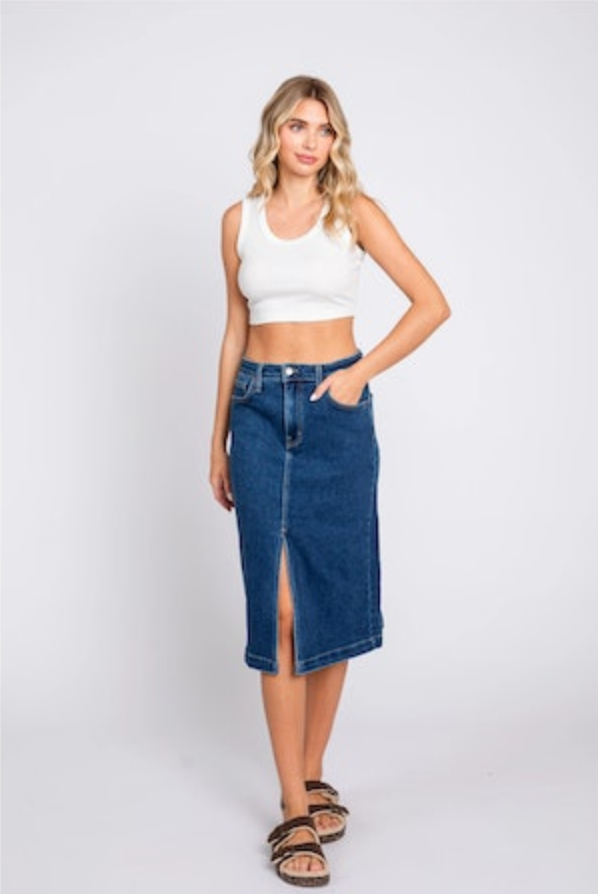 L.T.J. Front Slit Midi Skirt