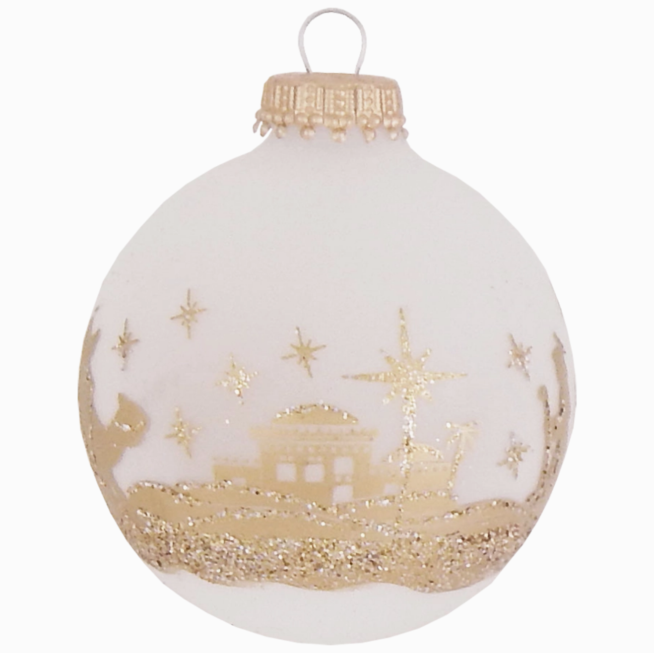 Krebs Frost Glass Gold Bethlehem Scene Ornament
