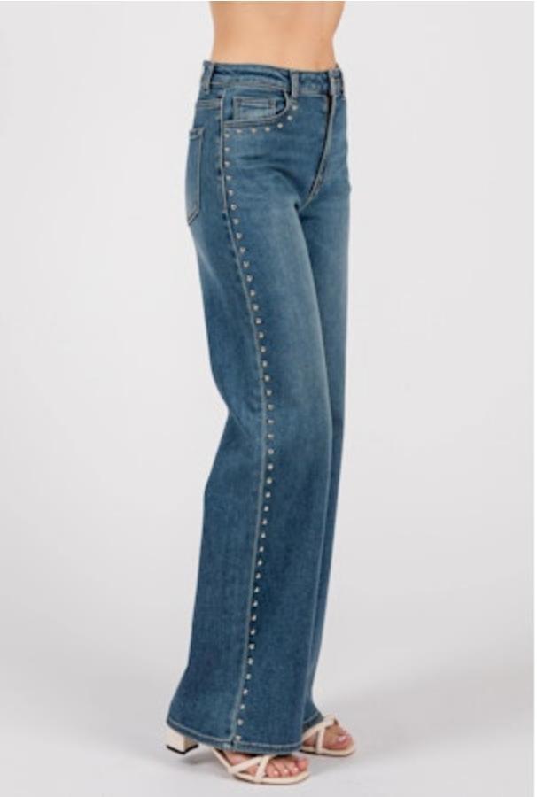 L.T.J. Aria Wide Leg Jeans with Studs
