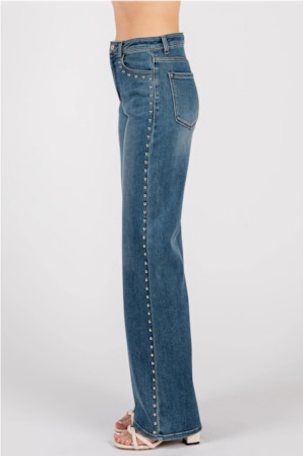L.T.J. Aria Wide Leg Jeans with Studs