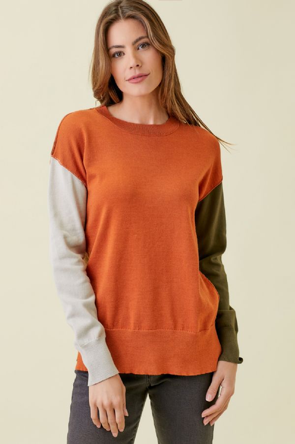 Mystree Color Block Pullover Sweater