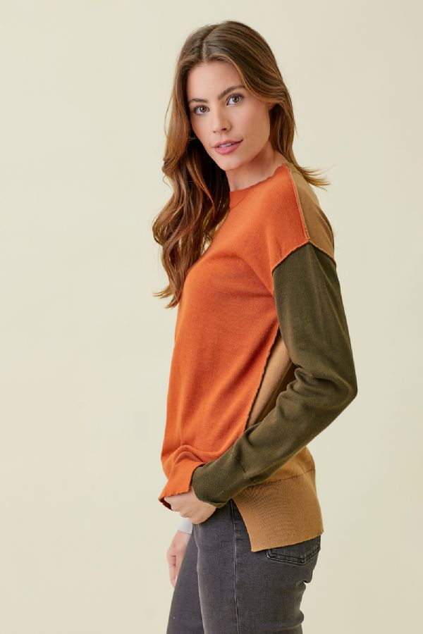 Mystree Color Block Pullover Sweater
