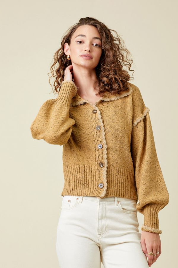 Mystree Puff Sleeve Cardigan Latte