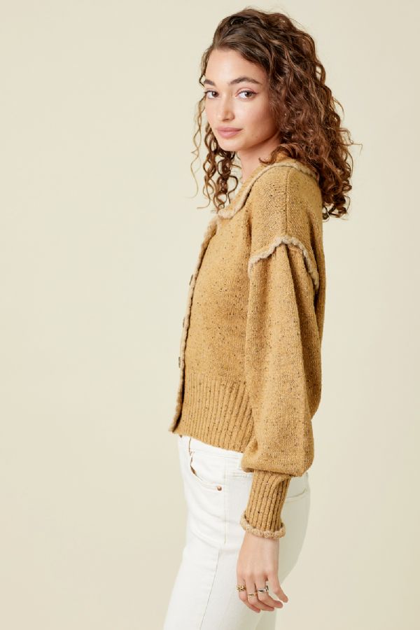 Mystree Puff Sleeve Cardigan Latte