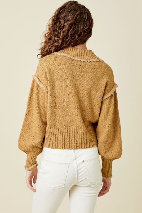Mystree Puff Sleeve Cardigan Latte
