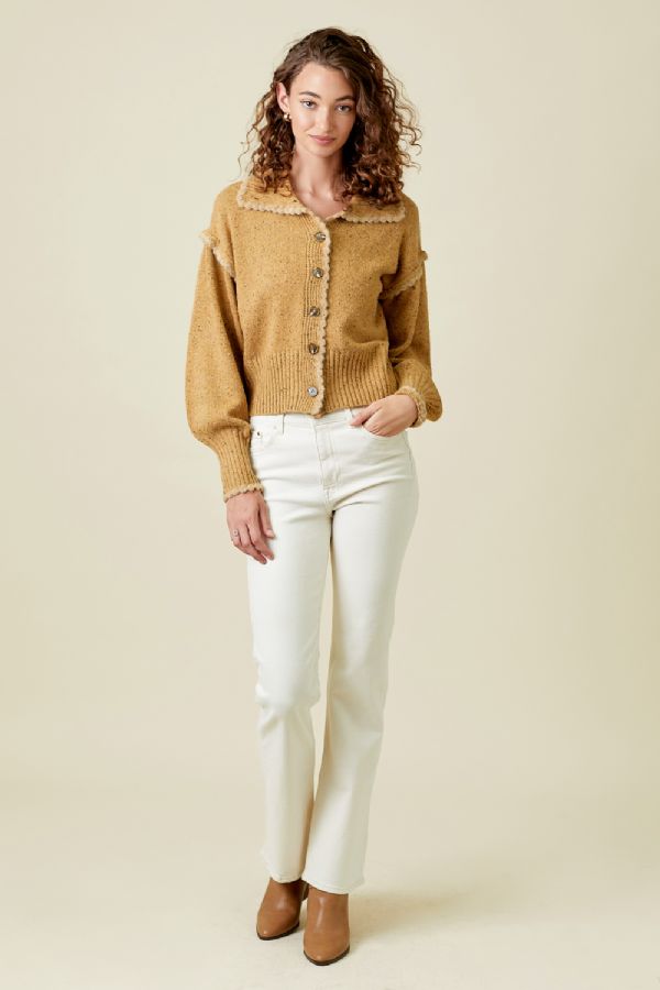 Mystree Puff Sleeve Cardigan Latte