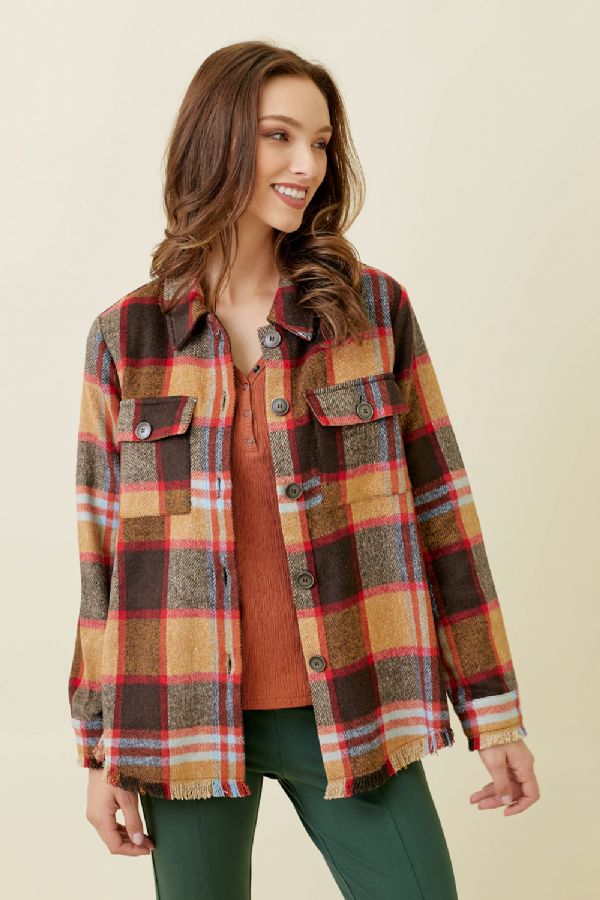 Mystree Fringed Plaid Jacket