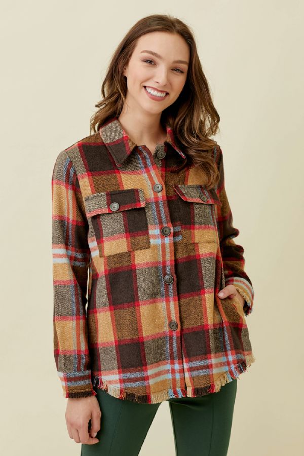 Mystree Fringed Plaid Jacket
