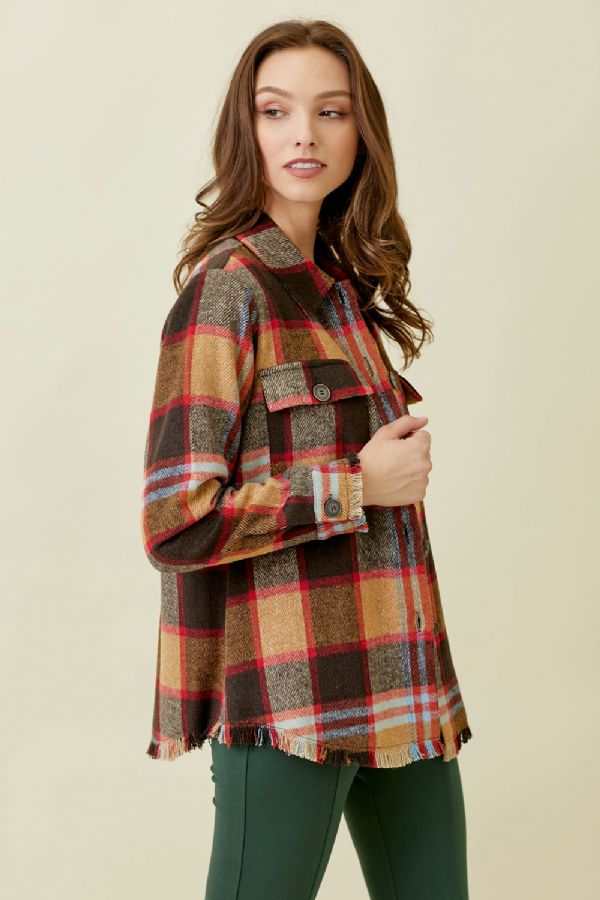 Mystree Fringed Plaid Jacket