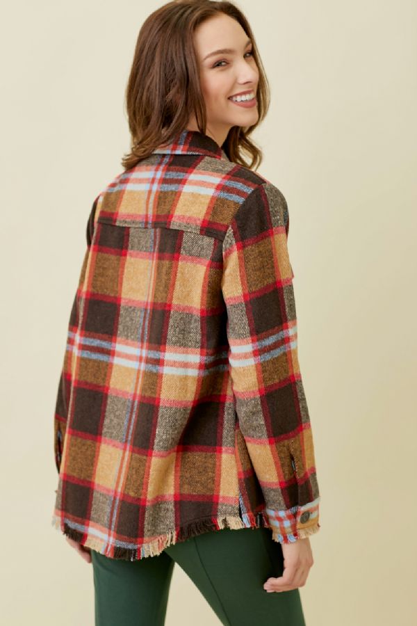 Mystree Fringed Plaid Jacket