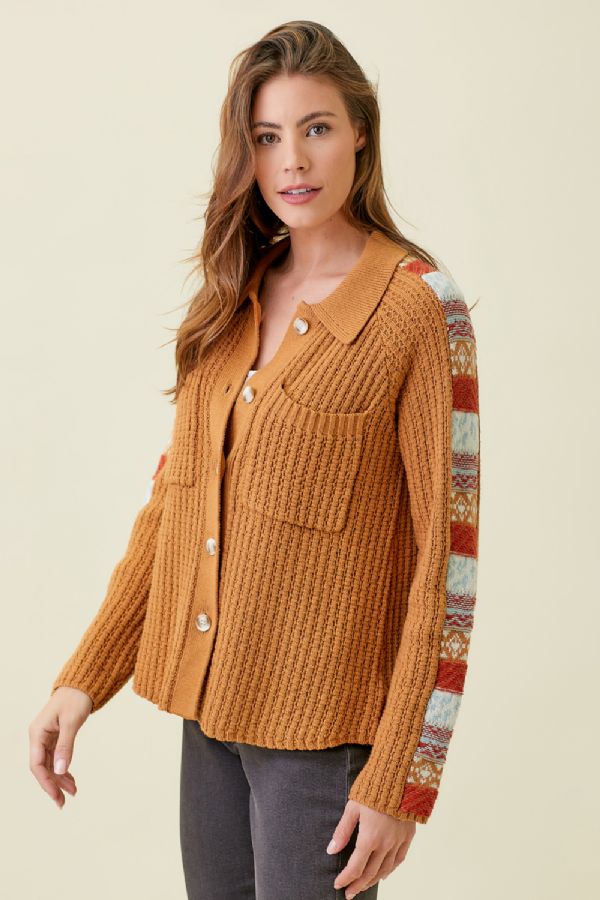 Mystree Mixed Weaving Sweater Jacket Caramel
